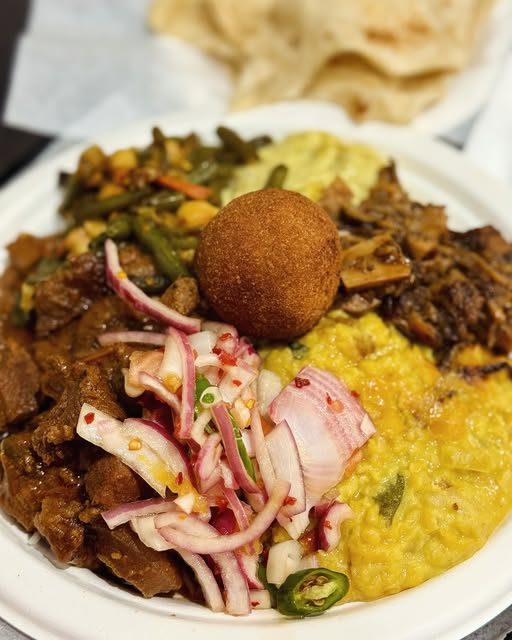 Sri Lankan rice and curry plate